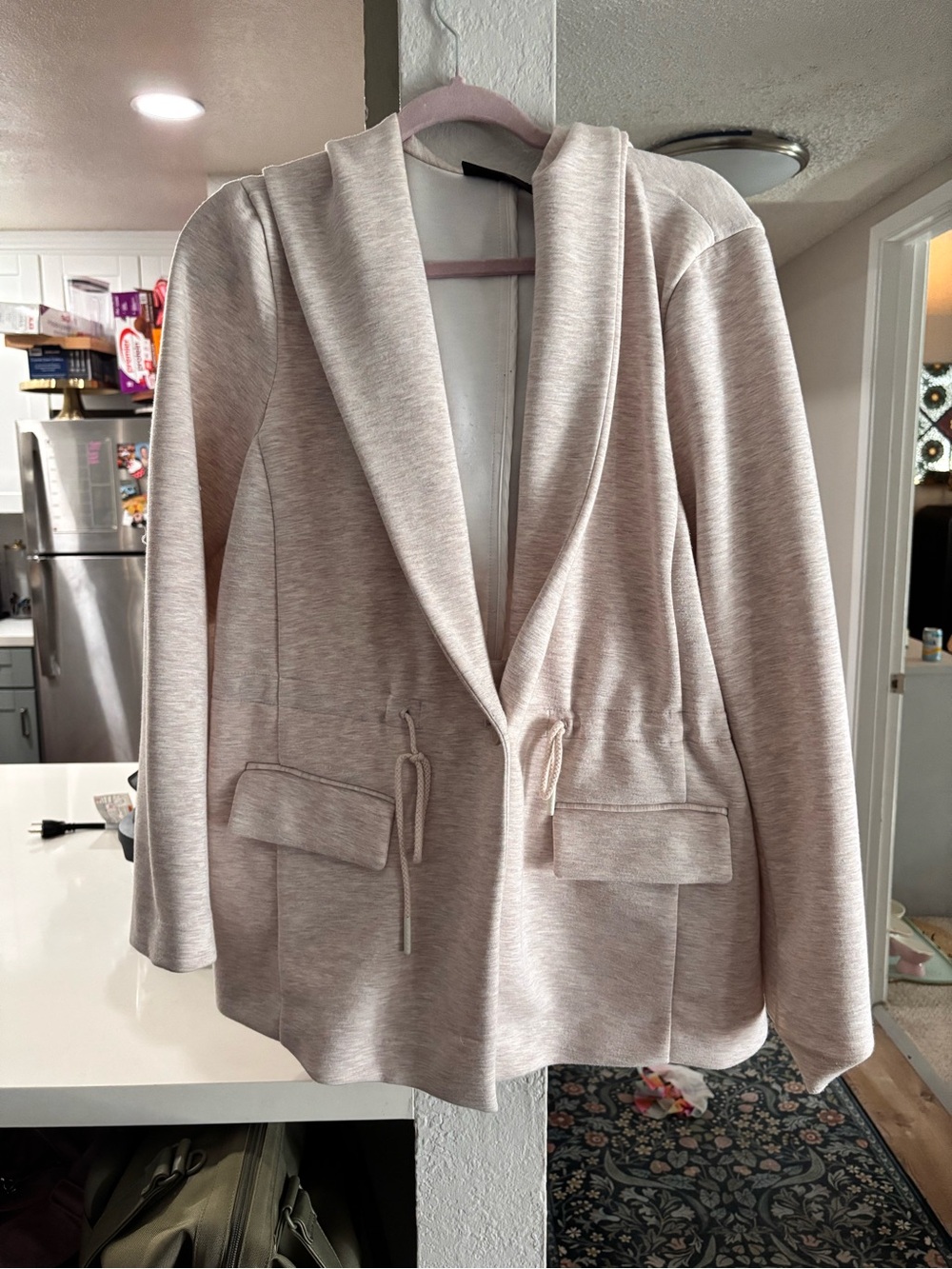 Lane Bryant Light Beige Open-Front Drawstring Blazer